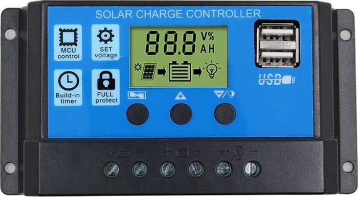 Solární regulátor PWM 12-24V/30A+USB pro Pb, LiFePO4, Li-ion aku