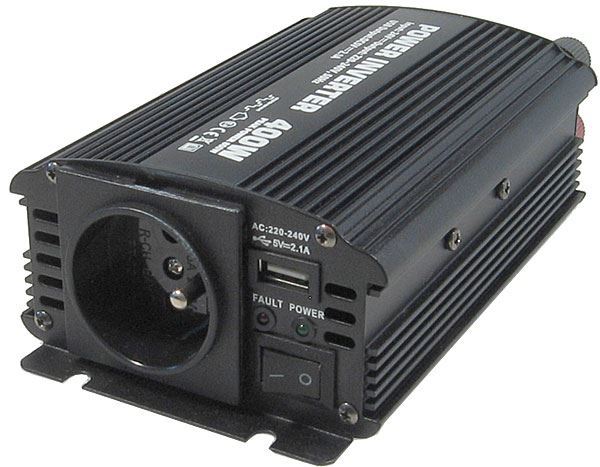 Měnič napětí 12V/230V+USB 400W trvale, 800W špička